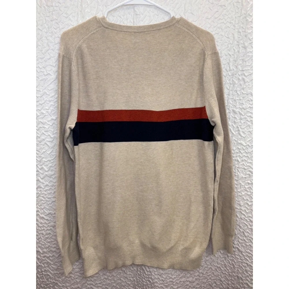 J. Crew Men's Crew Neck Sweater Beige Red Navy Stripe Size‎ Medium